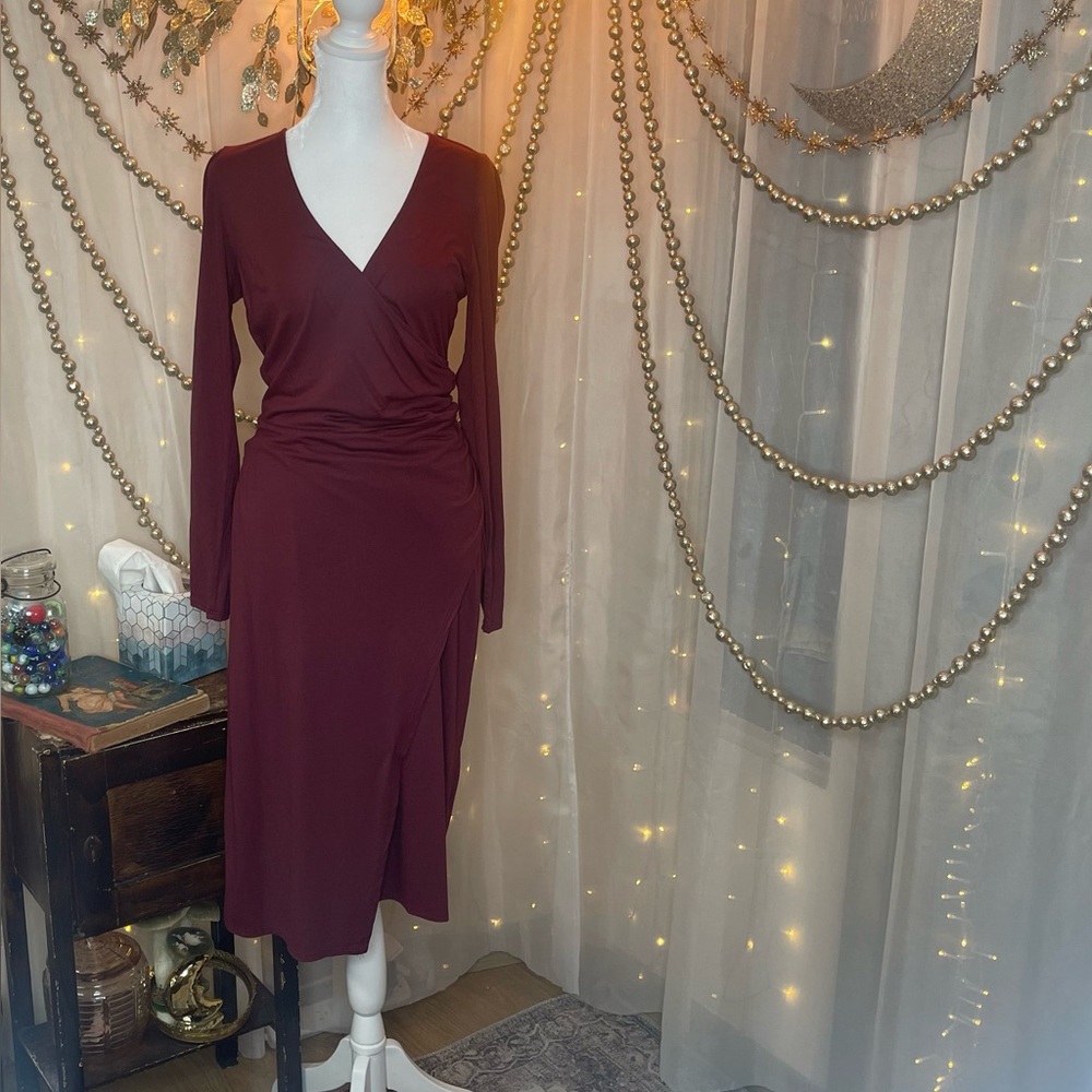 Modcloth Red Long Sleeve Wrap Dress